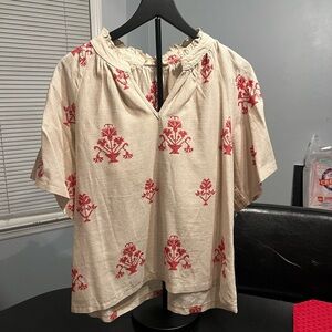 Solitaire Beige Top with Red Embroidery